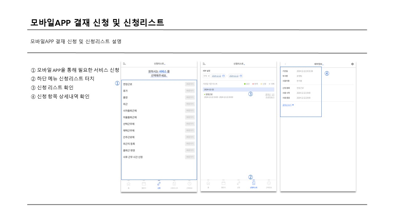 결재자 모바일 결재신청 및 신청 리스트