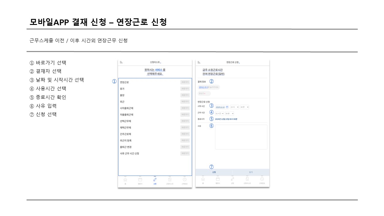 결재자 모바일 연장근로 신청
