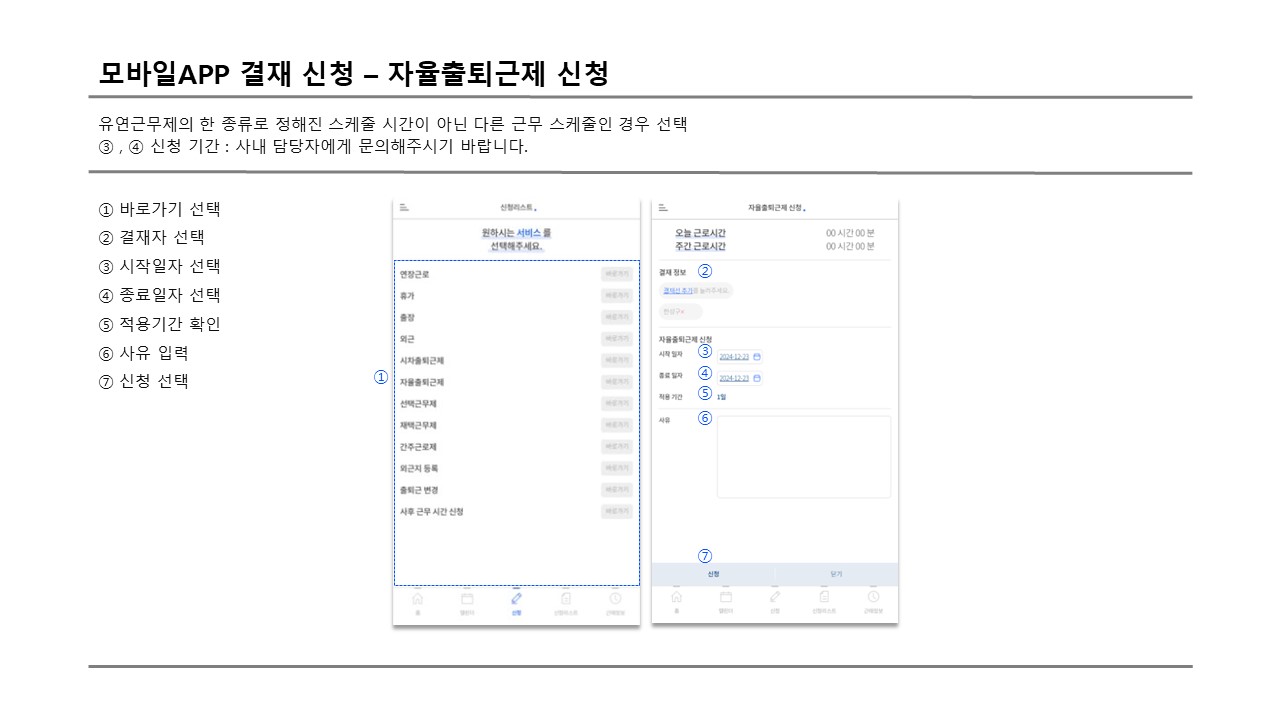 결재자 모바일 자율출퇴근제 신청
