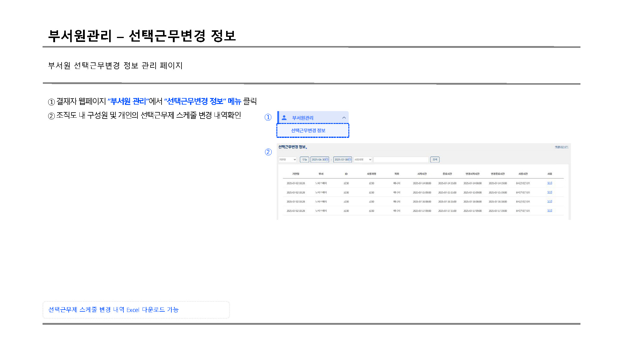 부서원관리 선택근무변경정보