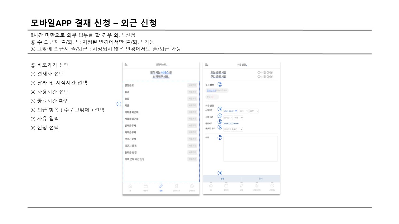 사용자 모바일 외근 신청